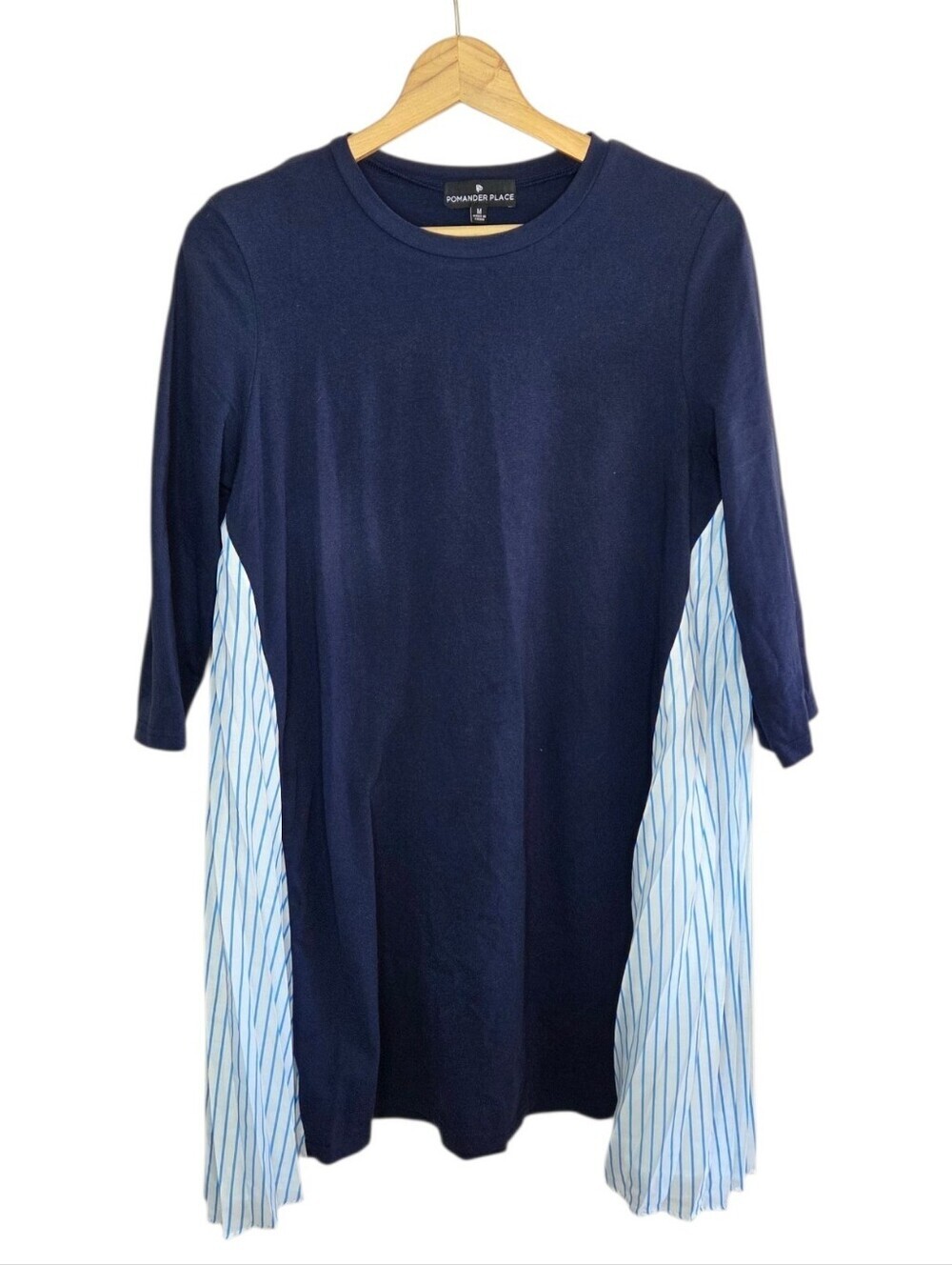Pomander Place Tuckernuck Devon Mixed Media Navy Dress Stripe Side Panels Medium